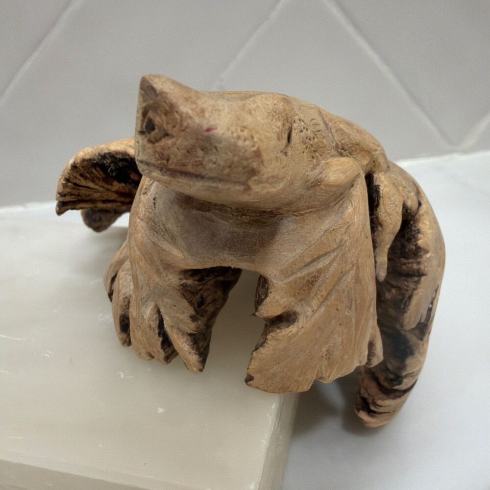 Vintage Hand Carved Burl Wood Frog Figure